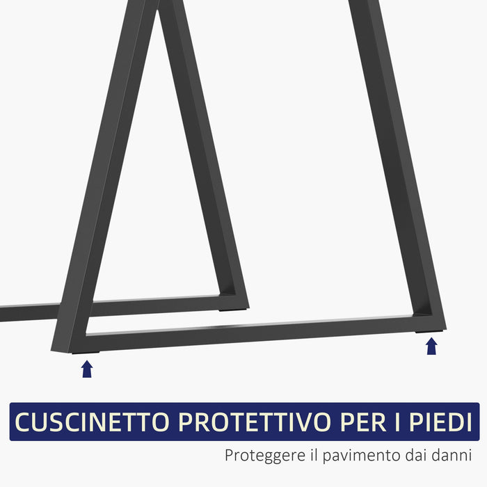 Set 2 Gambe per Tavolo Trapezoidali 70x5x72 cm con 6 Fori e 12 Viti in Acciaio Nero