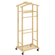 Indossatore Servomuto 4 in 1 a Rotelle 47x33,7x105,5 cm con 2 Aste Vassoio Svuota Tasche e Ripiano per Scarpe in Bambù