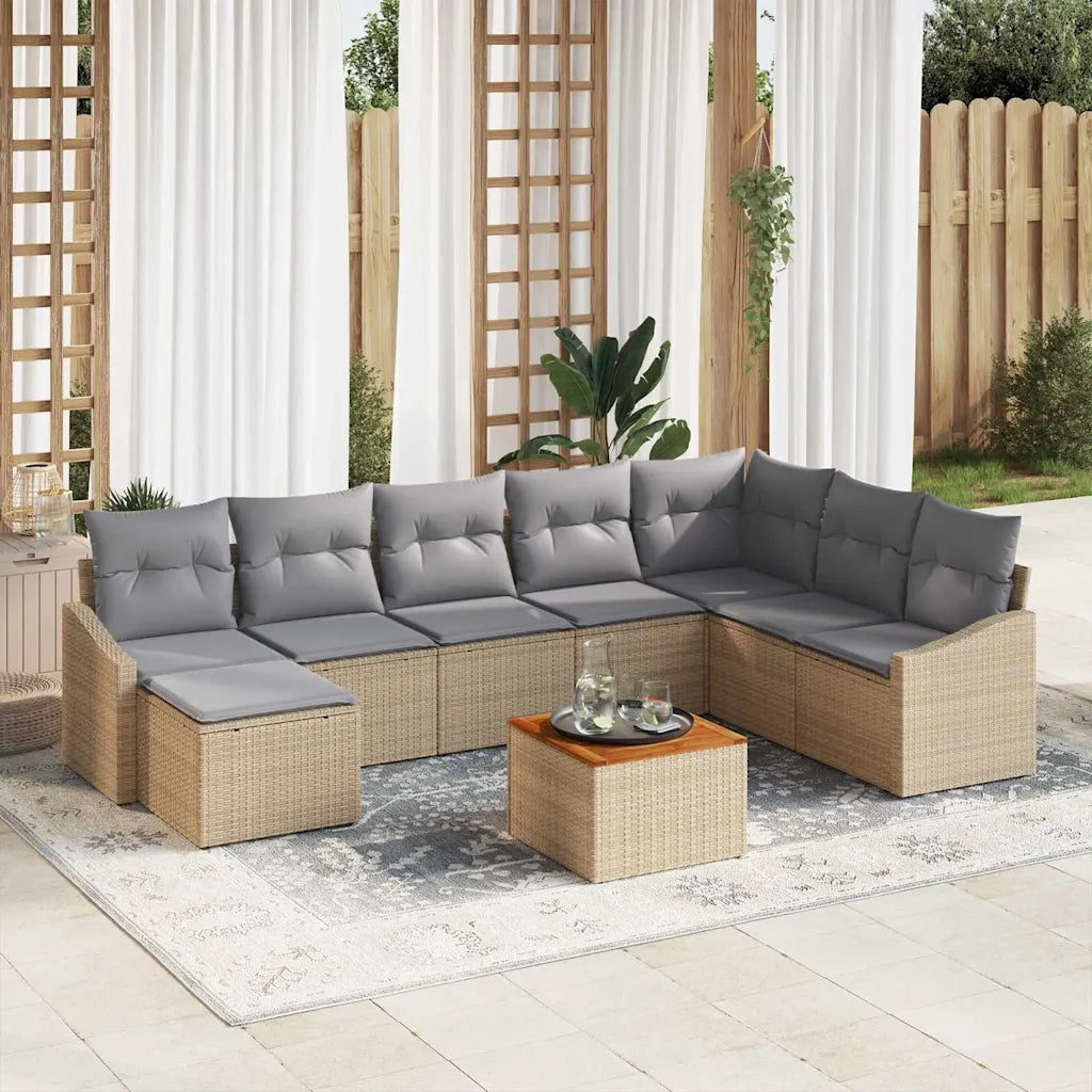 Set Divano da Giardino con cuscino 9 pcs Beige polyrattan 3347868