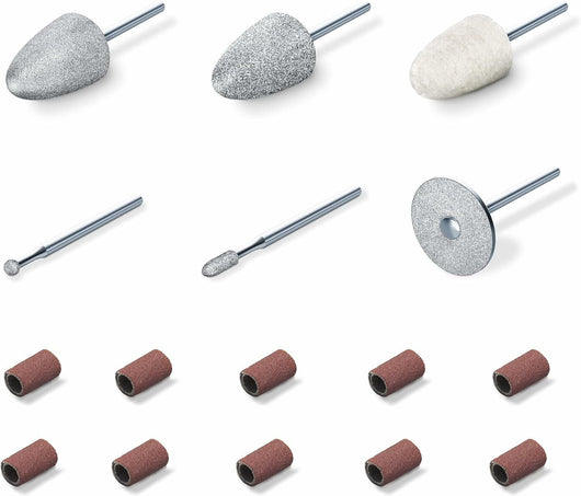 Beurer Set Di Accessori Di Ricambio Compatibile Con Il Dispositivo Mp 52, 6 Accessori Per Manicure E Pedicure In Zaffiro E Feltro, Per Mani E Piedi Curati