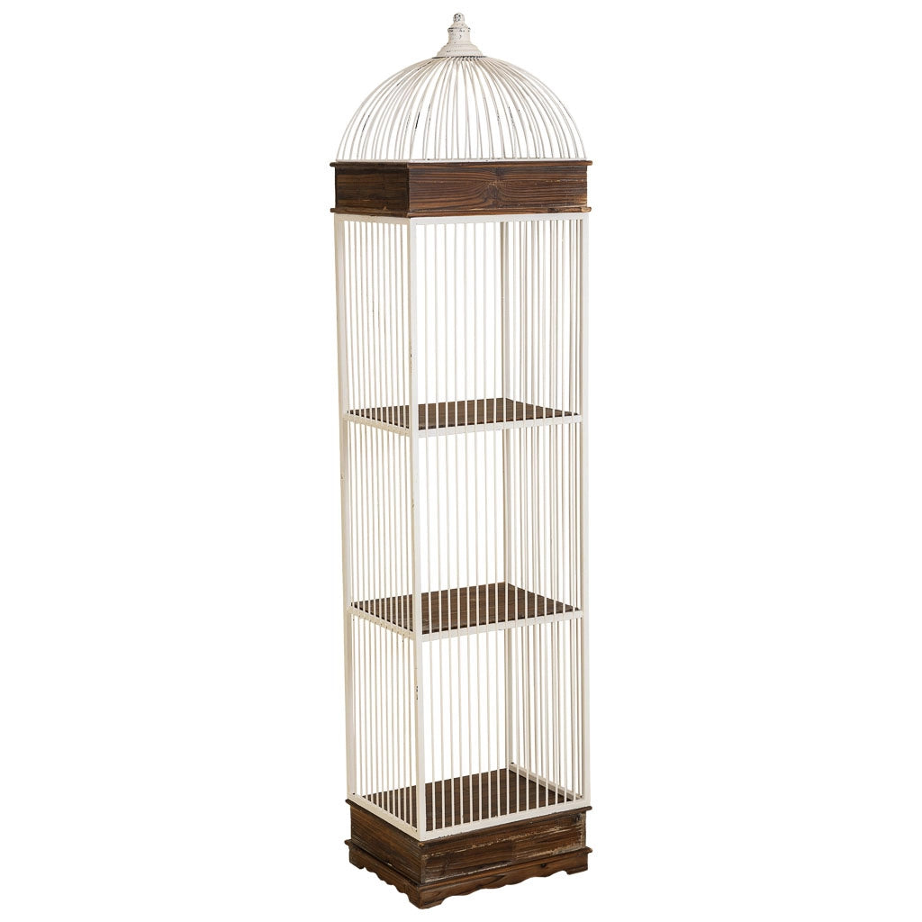 Scaffale, legno bianco e metallo, 3 ripiani, 1 cassetto 41x31x172h cm