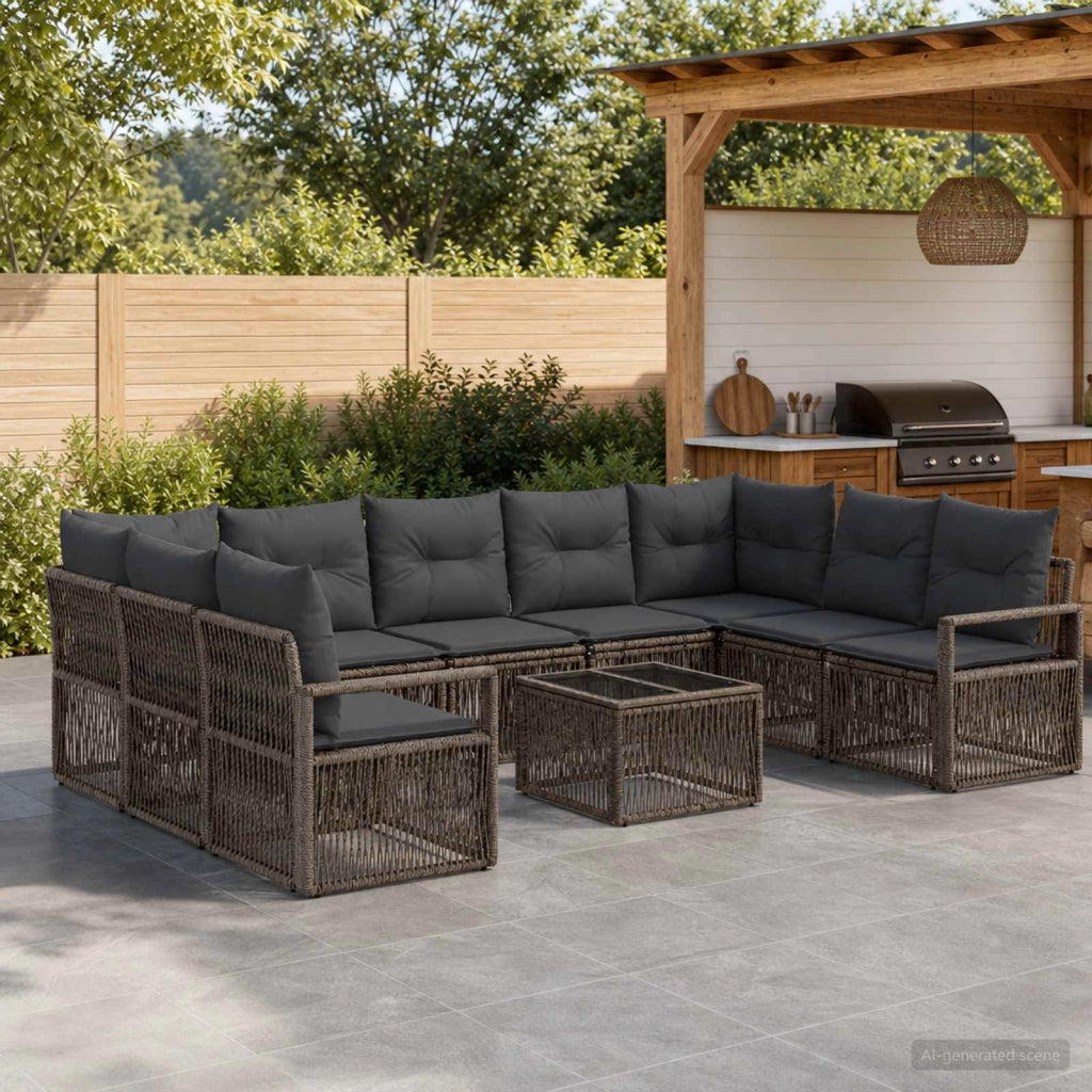 Set Divano da Giardino 10 pz Grigio polyrattan 3435818