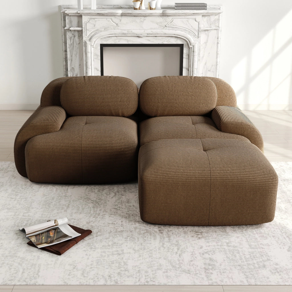 divano angolare modulare con design ergonomico e braccioli curvi in velluto a coste marrone 208 Ã— 178 Ã— 75 cm