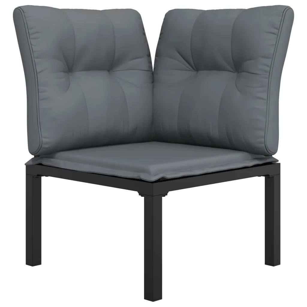 Poltrona Angolare Giardino con Cuscini Polyrattan Nero e Grigio 362797