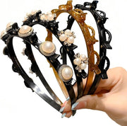 Premiata raccolta di 4 fascette per capelli con chiusura a molla e denti per donne, bambine e ragazze in nero e marrone