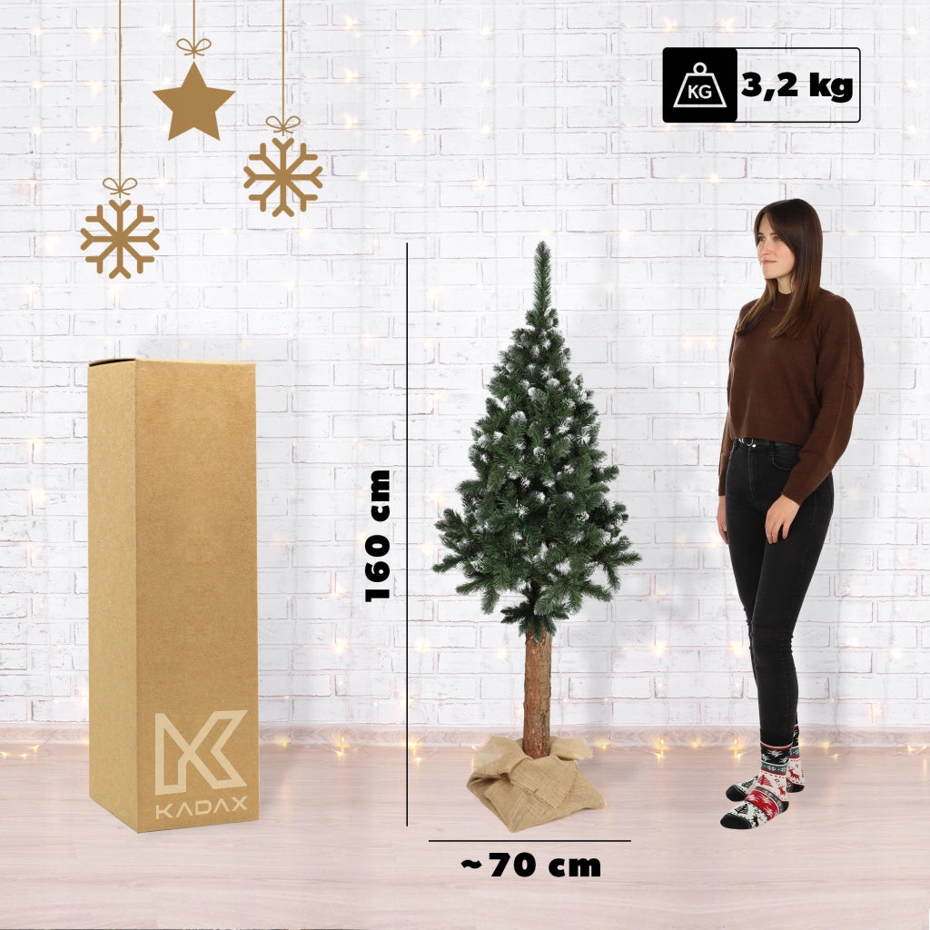 Albero di Natale artificiale KADAX su tronco, 160 cm, realistico, denso, a forma di diamante, stabile.