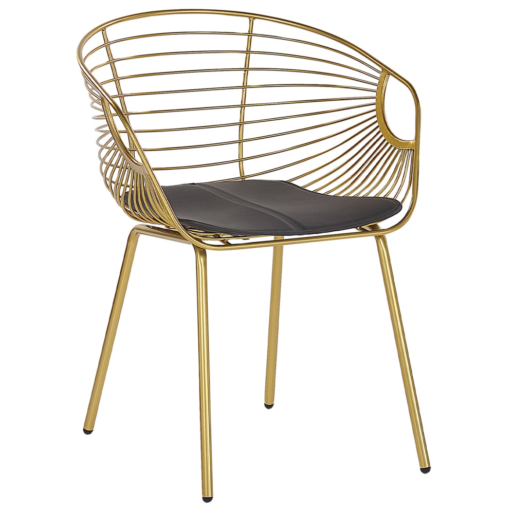 Set di 2 sedie da pranzo in filo metallico dorato design ecopelle Nero cuscino per sedile Glam Industrial Modern