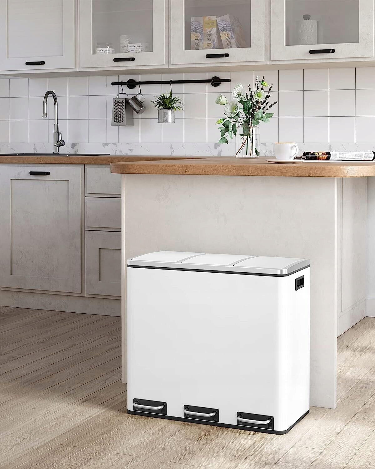 Cestino triplo VALORA per la raccolta differenziata, bianco, 54 l LTB54WT