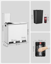 Cestino triplo VALORA per la raccolta differenziata, bianco, 54 l LTB54WT