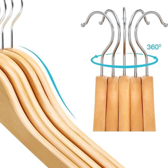 Set di 20 Hanger per Abiti in Legno Naturale per Bambini con Tanga Antiscivolo e Gancio Rotativo a 360° – Ideale per l'Ordinato Abbigliamento dei Bambini