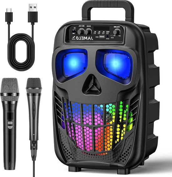 Impianto karaoke per adulti Sistema portatile con 2 microfoni Bluetooth speaker con effetti di luce Sistema PA supporta USB-AUX IN macchina karaoke box musicale per festa di bambini matrimonio KTV chiesa (Q2) impianto karaoke per adulti