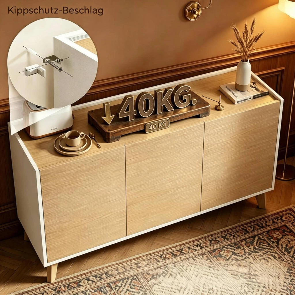 Mobile buffet nordico 120 cm bianco e legno naturale