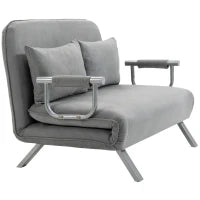 Divano Letto Singolo in Finta Pelle con Seduta Regolabile in 5 Posizioni, 105x80x78 cm, Grigio Chiaro