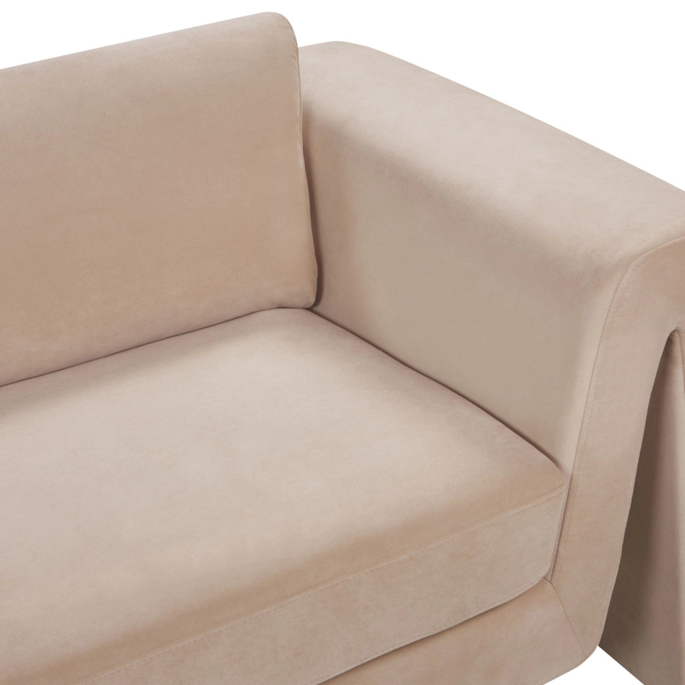 Divano a 3 posti imbottito in velluto beige con schienale imbottito e braccioli stile moderno
