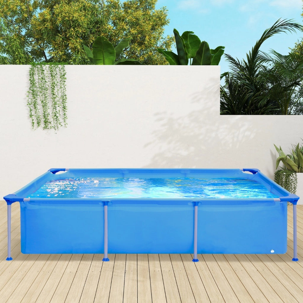 Piscina fuori terra cartuccia e struttura in metallo 258 cm x 179 cm x 66 cm, Piscina rettangolare grande con pompa filtro Blu-Nuotare