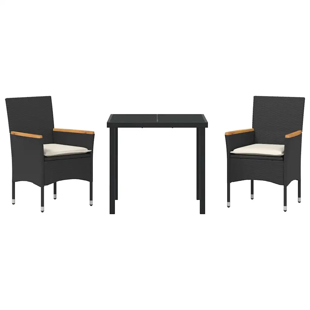 Set da Pranzo per Giardino con cuscino 3 pcs Nero polyrattan
