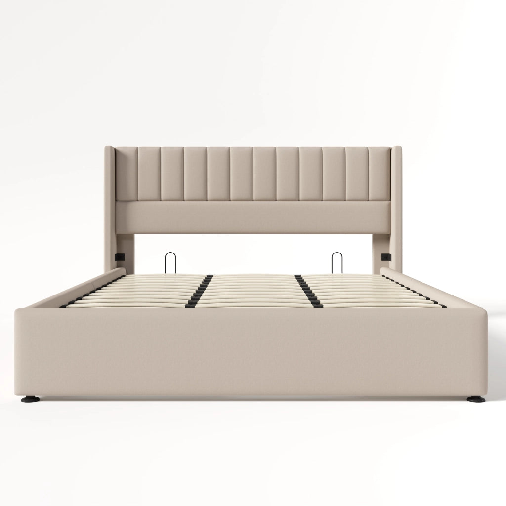 Letto con contenitore - Xylo - 180x200 - Beige - Sollevamento idraulico