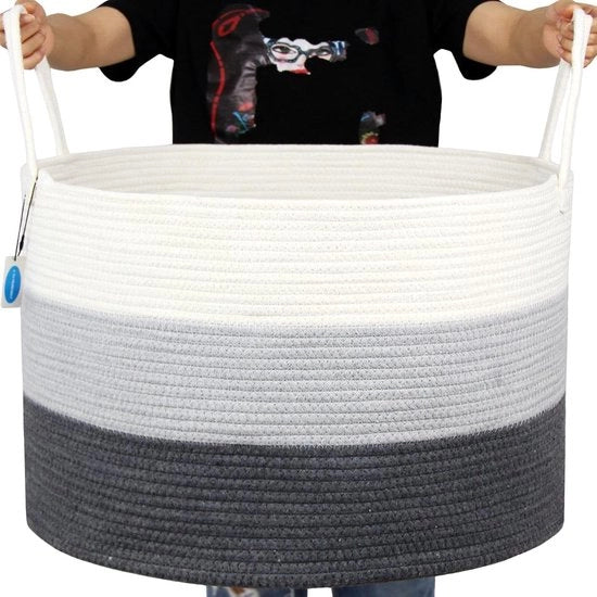 Mandino XXL in cotone - rettangolo 51x338 cm - cesto di stoccaggio con maniglie lunghe - cesto decorativo - grandi contenitori per coperte, cuscini o stoviglie - grigio