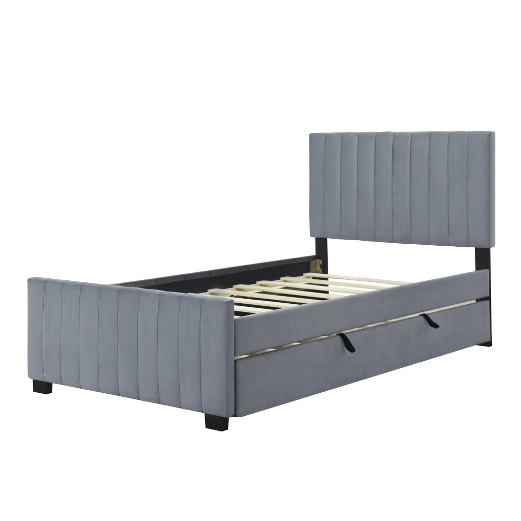 OKWISH Letto estraibile 90×190 cm, Letto Singolo con Testiera Imbottita e Letto a Scomparsa, senza Materasso, in Velluto, Grigio