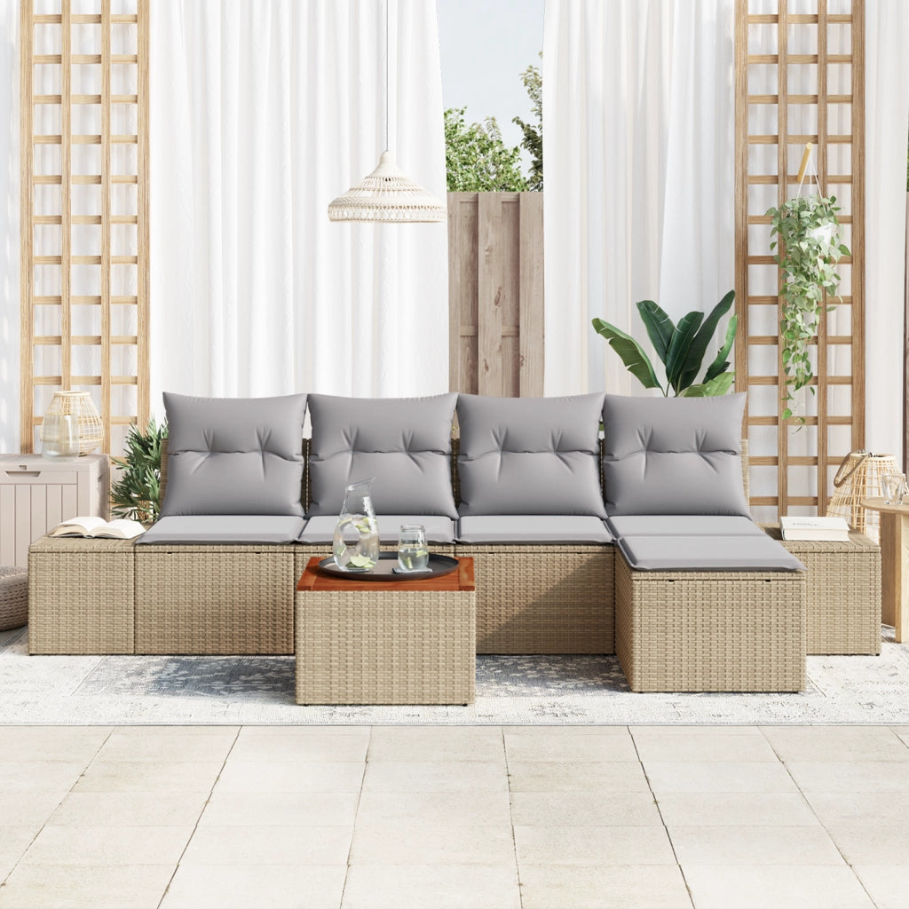 Set di divani da giardino 6 pezzi con cuscini Beige Polirattan Acacia