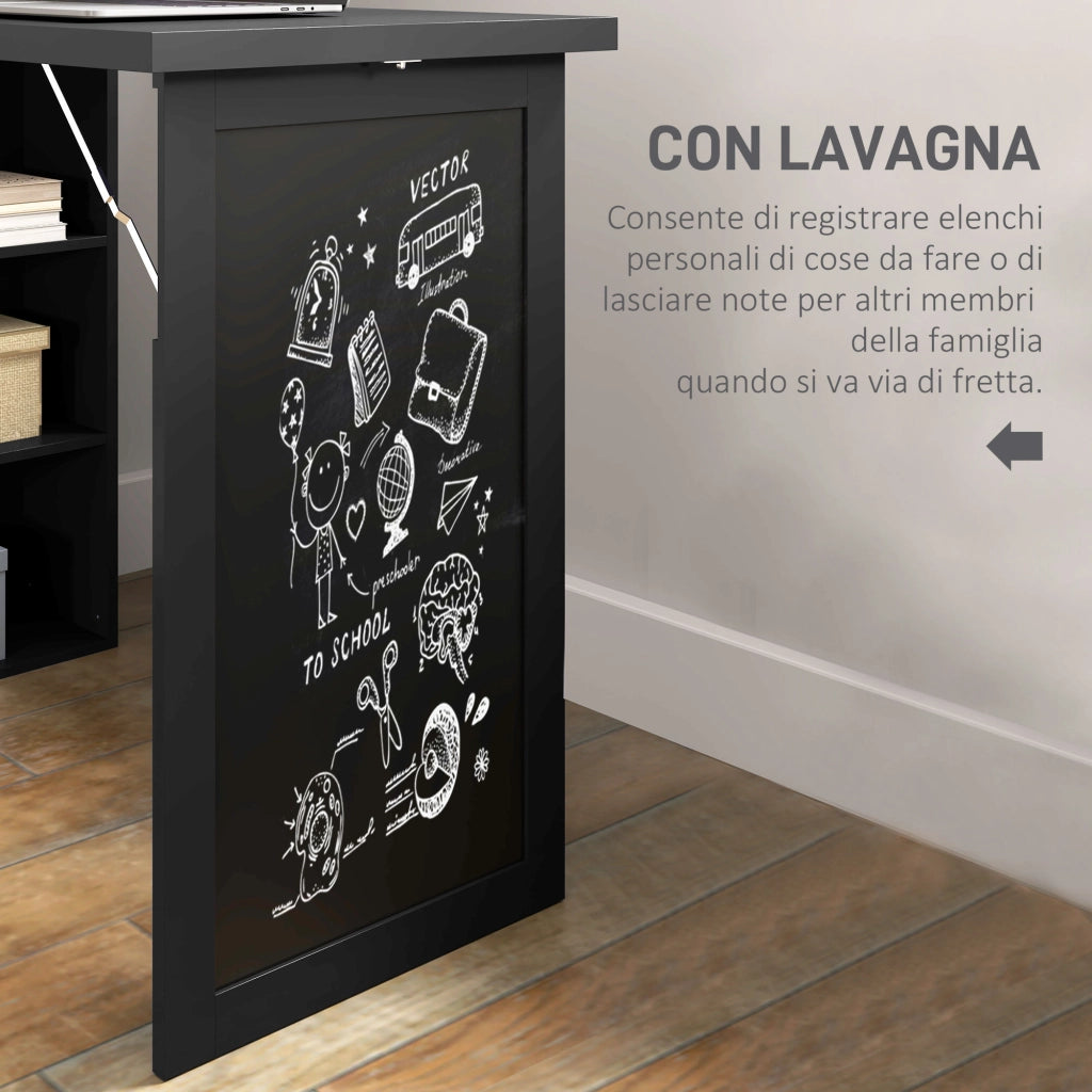 Mobile Libreria con Scrivania Salvaspazio Pieghevole 98x51x153 cm in Legno e MDF Nero