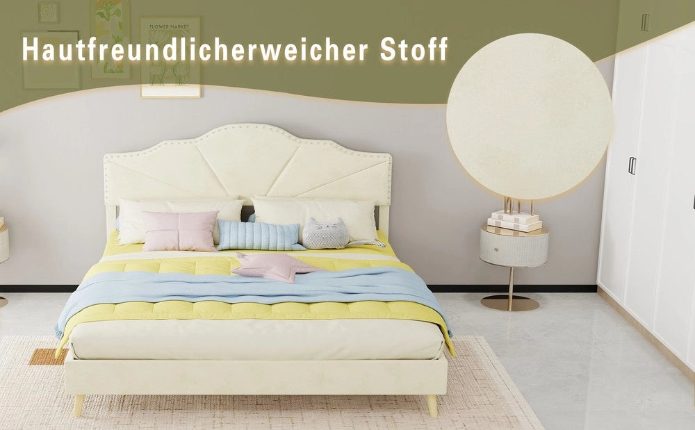 Letto Contenitore Imbottito con Materasso ¨C MINIMAL ¨C Velluto Beige 160x200