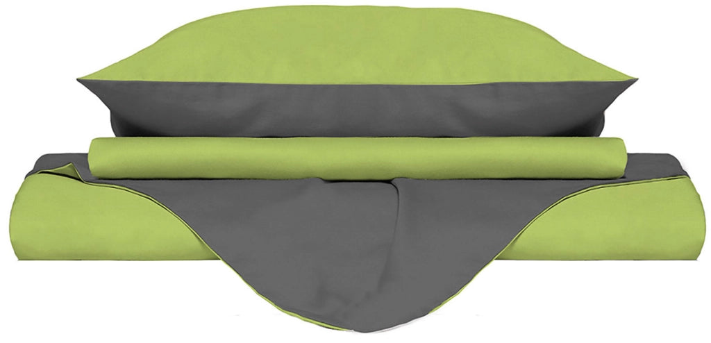 Copripiumino Singolo con Sacco e Federe Doubleface in Cotone Verde Acido/Fumo