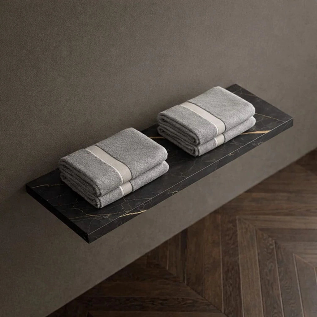 Mensola inferiore per lavabo sospeso freya in artificial stone colore nero e nocciola venato *** finitura- nero, conf...