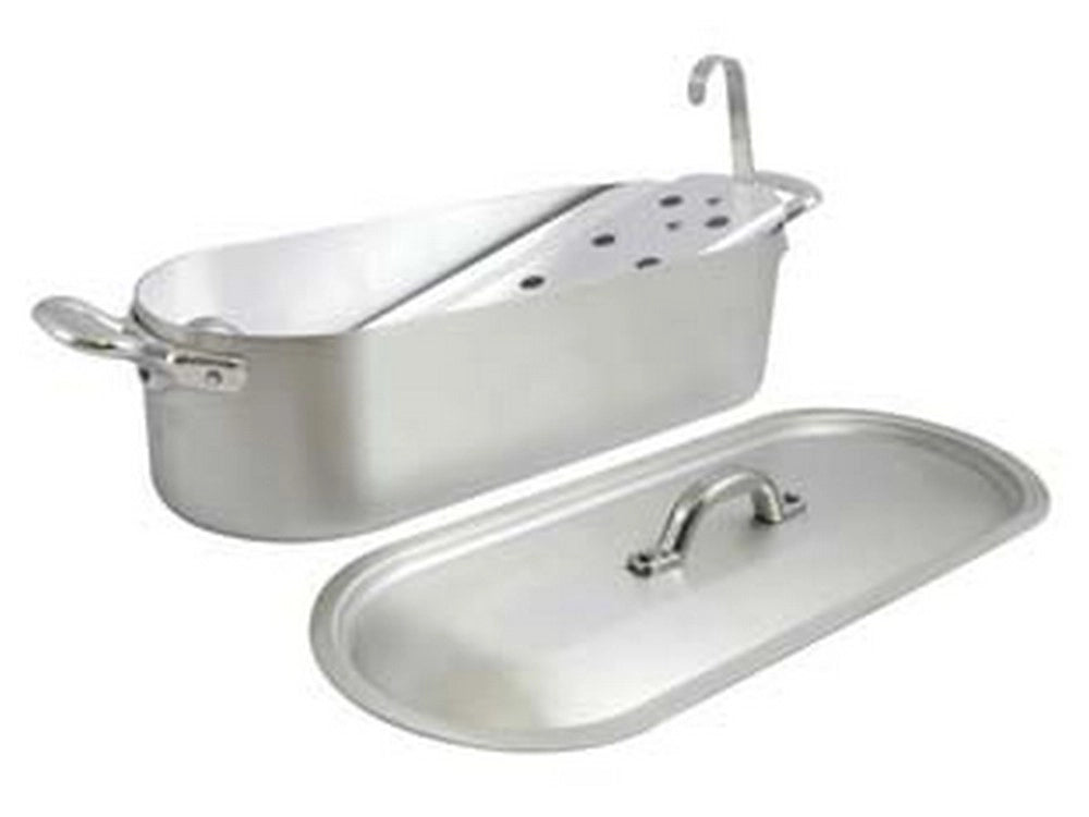 1pz pesciera in alluminio con 2 maniglie griglia e coperchio - cm.35 cod:ferx.fer353786