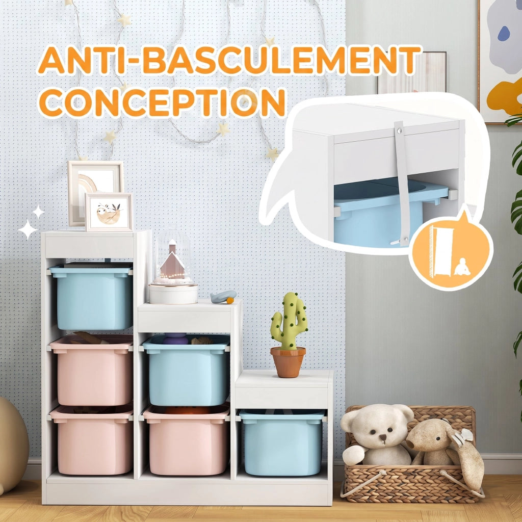 Meuble de Rangement pour Jouets 3 Niveaux 3-8 Ans Bleu Clair Rose