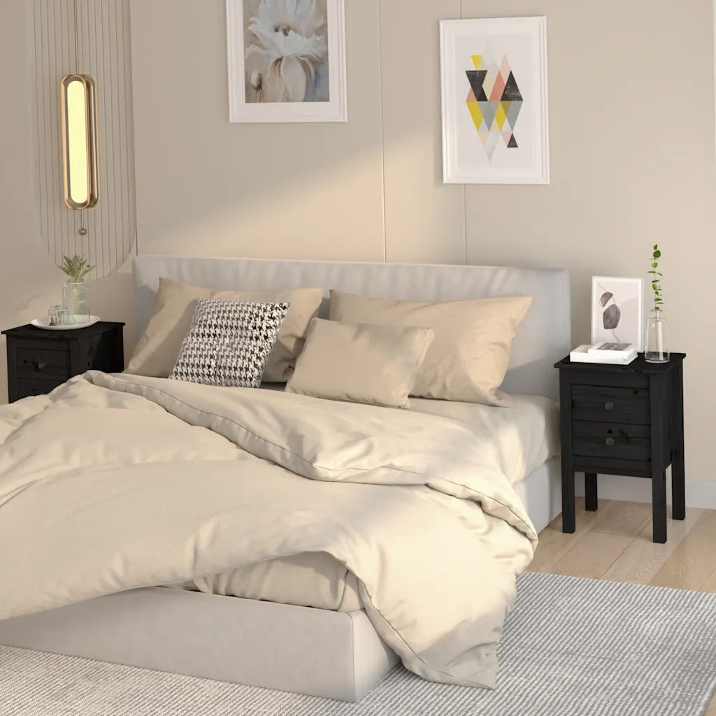 Comodini 2 pz Nera 40x35x61,5 cm in Legno Massello di Pino cod mxl 30426