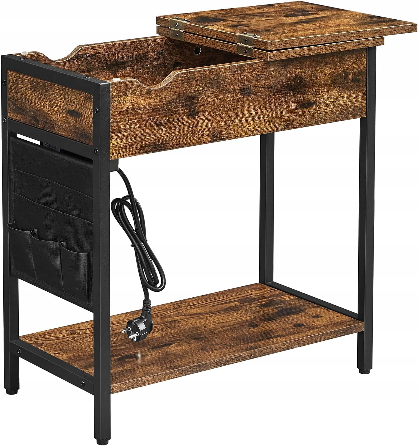 Tavolino laterale in stile loft rustico marrone Valora con ripiano | Vintage