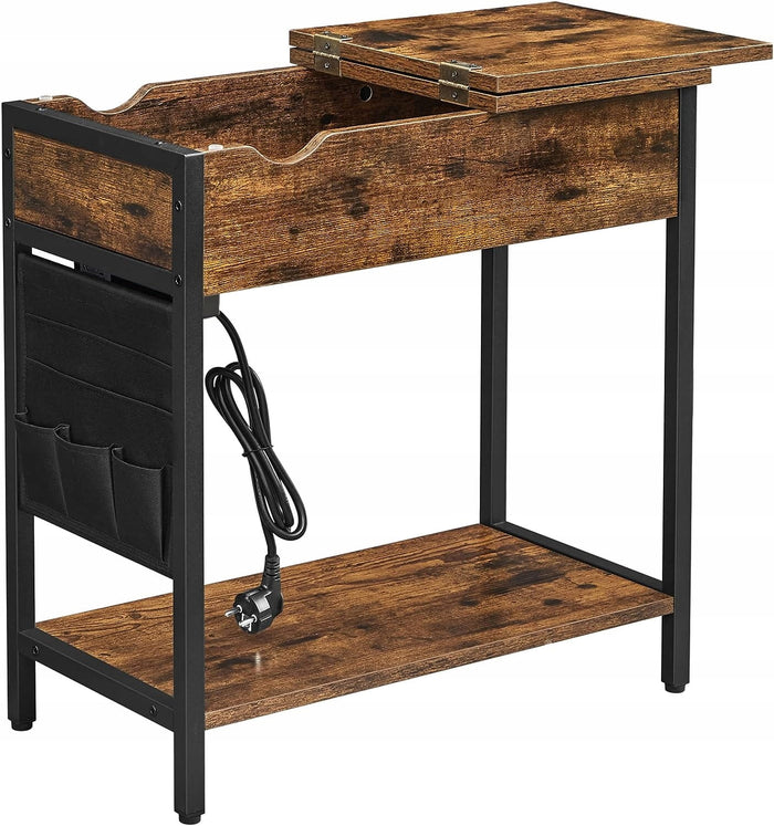 Tavolino laterale in stile loft rustico marrone Valora con ripiano | Vintage