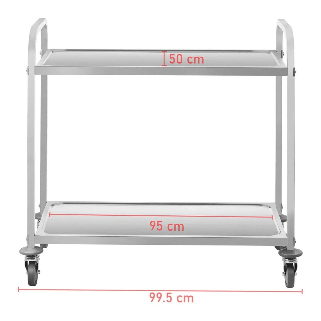 Carrello di servizio in acciaio - 2 ripiani - fino a 160 kg - 2 freni in acciaio 14_0000947