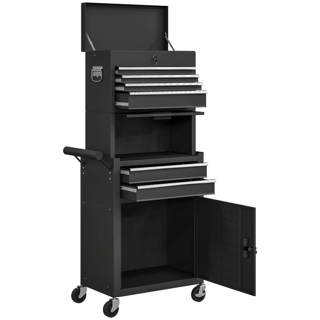 Carrello per attrezzi 3 in 1 con cassetti e pannello forato ¨C zephmum ¨C nero, acciaio