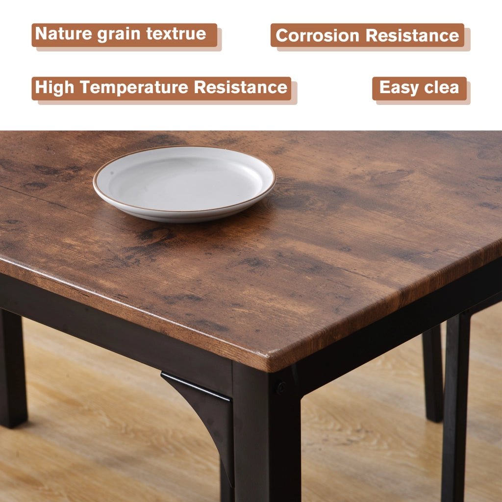 Tavolo da pranzo con 2 sedie, piano in MDF e struttura in metallo, per cucina, balcone e soggiorno, marrone