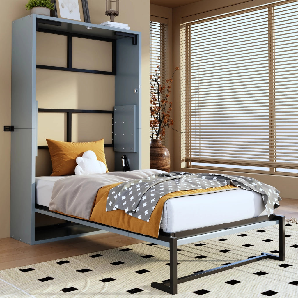 Letto a Scomparsa Pieghevole Multifunzionale ¨C MINIMAL ¨C Struttura in Metallo e Legno, 90x200