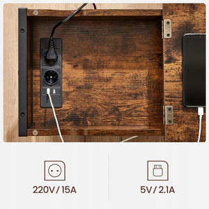 Tavolino laterale in stile loft rustico marrone Valora con ripiano | Vintage