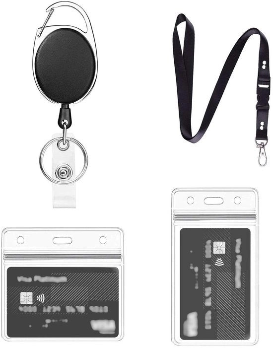 Set di 4 cinture per ID cartelle retrattili - Ogni cintura è dotata di un badge houder - Lunghezza 54 cm - Felpa liscia - Water-resistente - Porta-chiavi - ID-kaarthouder