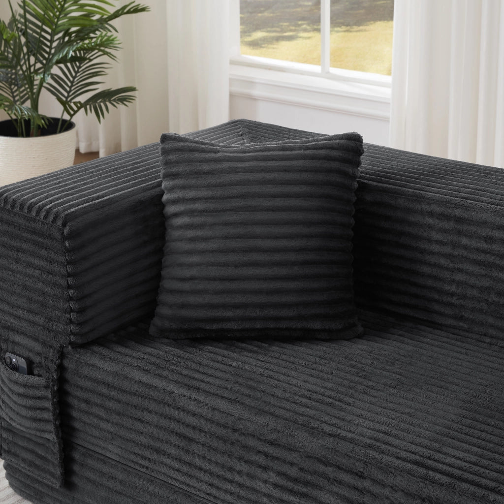 Divano letto in schiuma con Funzione letto e Tessuto a coste, Grigio scuro
