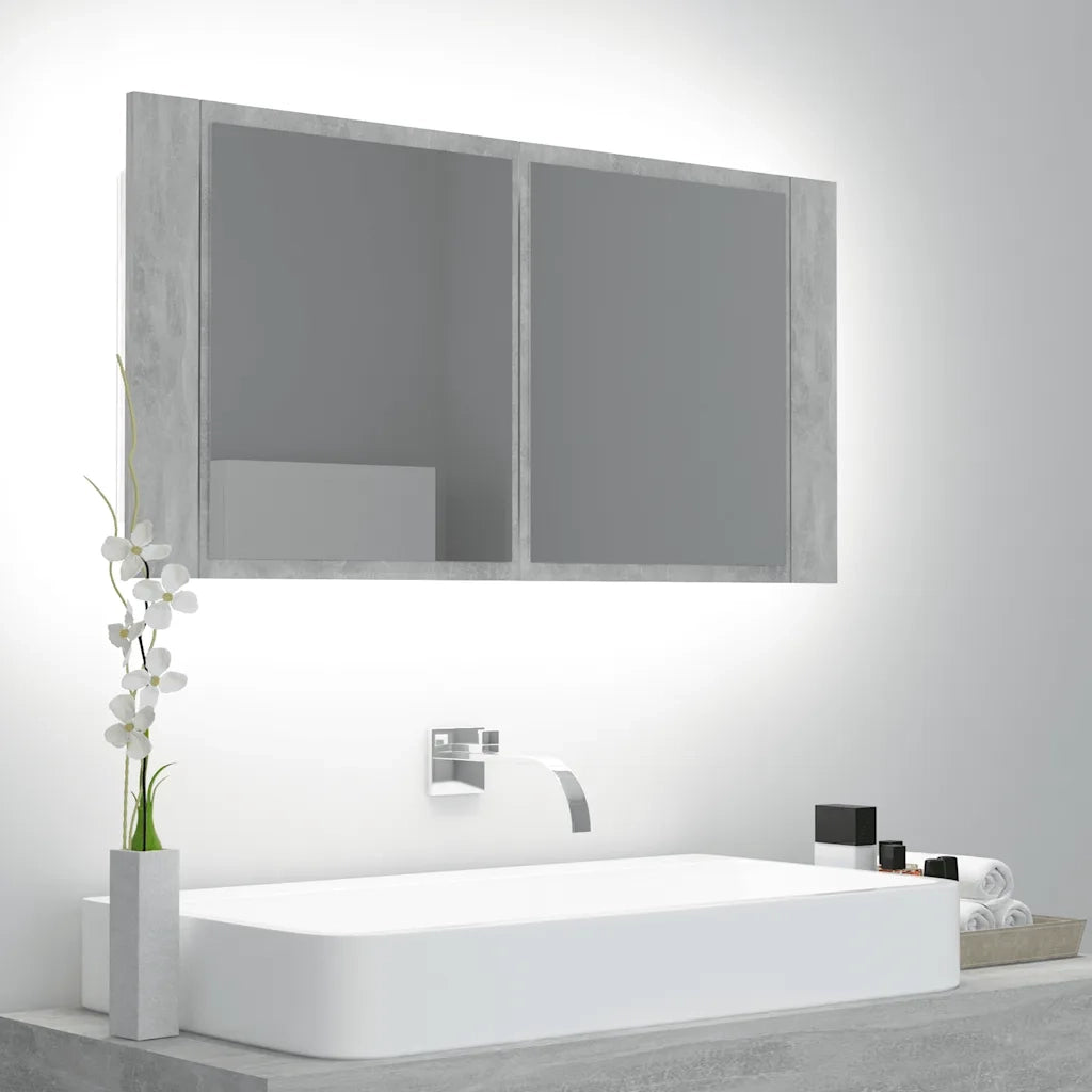 Armadietto a Specchio | Armadio da bagno con Luci LED Grigio Cemento in Acrilico