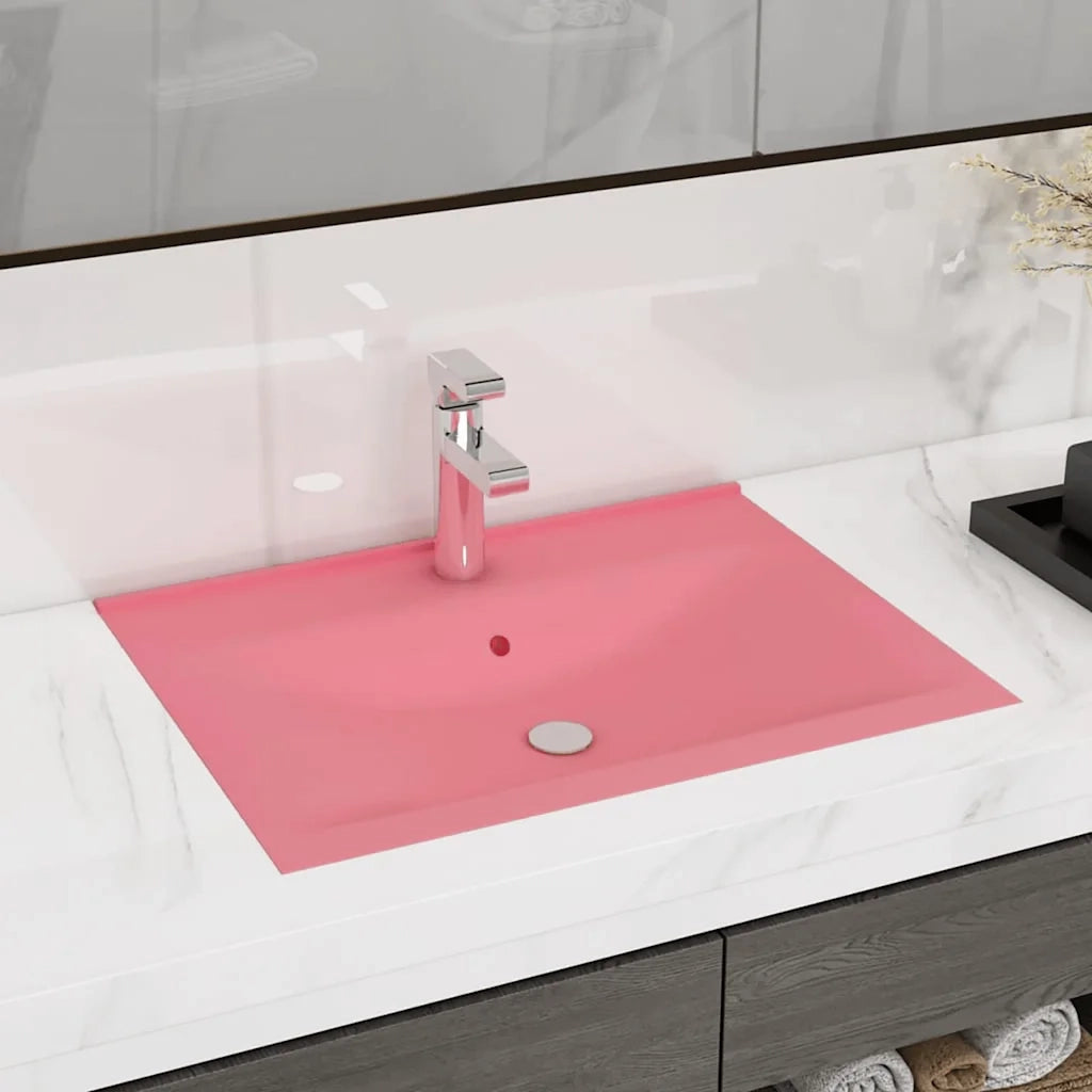Lavandino con Foro Rubinetto Rosa Opaco 60x46 cm in Ceramica 147021