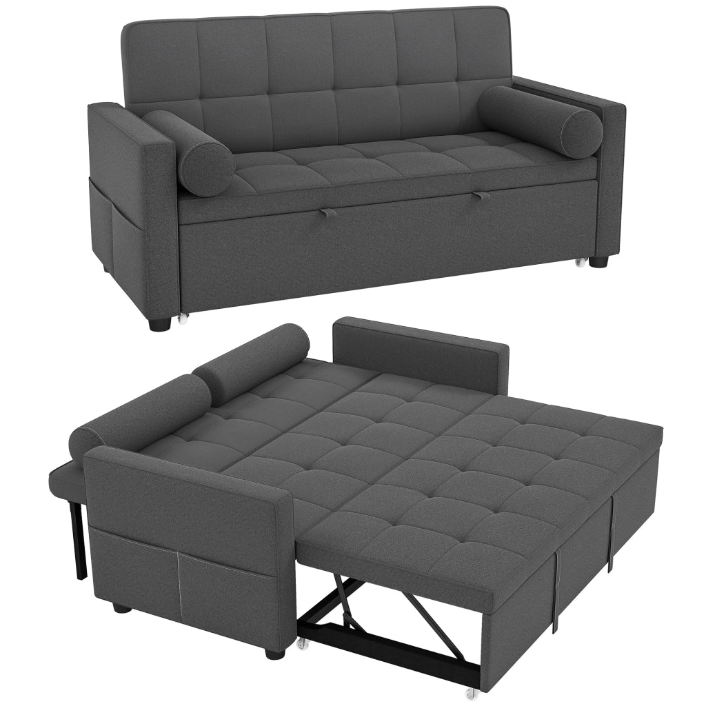 Divano letto 2 posti con letto gigogne e cuscini ¨C zephmum ¨C grigio 80,5x137,5x84 cm