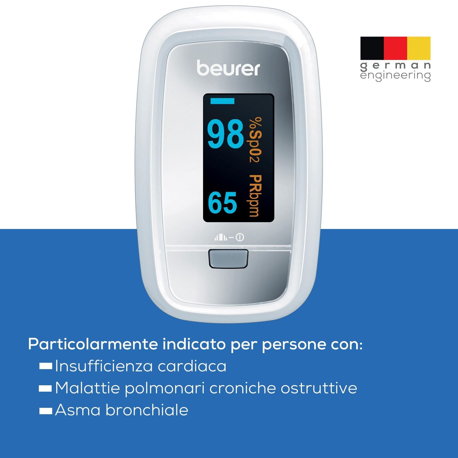 Beurer PO 30 Saturimetro per il Monitoraggio della Saturazione di Ossigeno nel Sangue e del Battito Cardiaco
