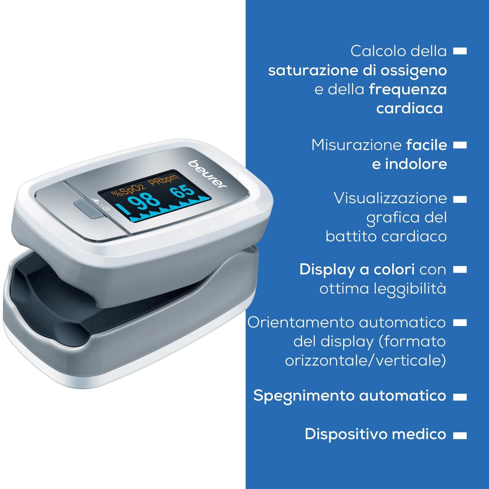 Beurer PO 30 Saturimetro per il Monitoraggio della Saturazione di Ossigeno nel Sangue e del Battito Cardiaco