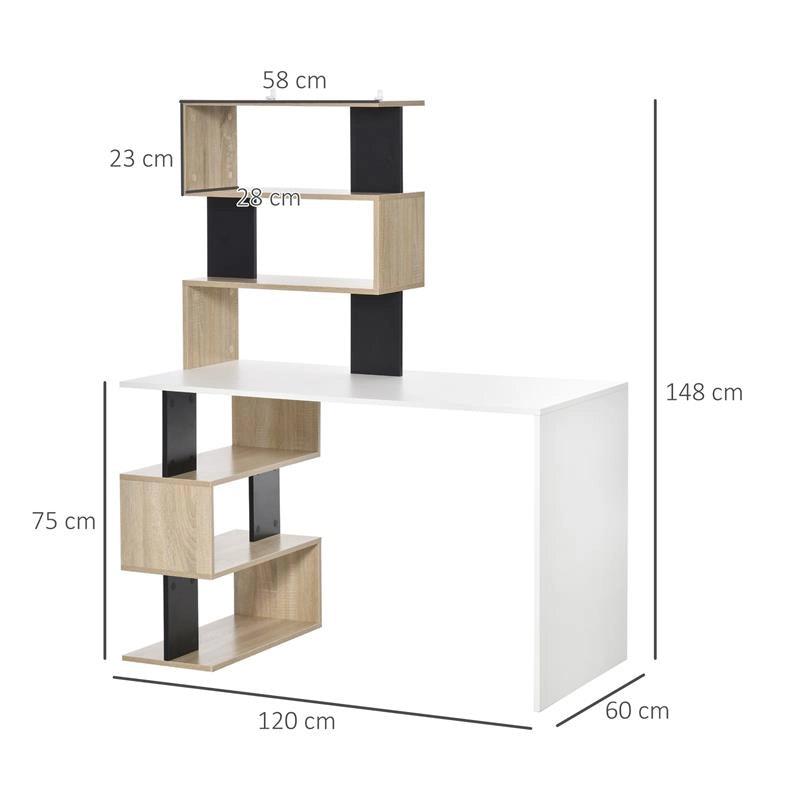 SCRIVANIA CON LIBRERIA PER CAMERA, SCRIVANIA UFFICIO, SCRIVANIA PORTA PC IN LEGNO MULTICOLORE, 120X60X148CM