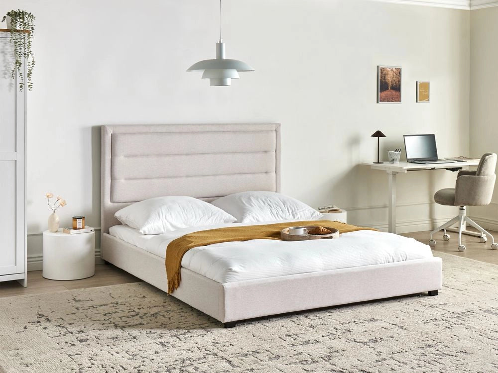 Letto matrimoniale ad acqua in velluto beige chiaro 160 x 200 cm testata imbottita stile moderno