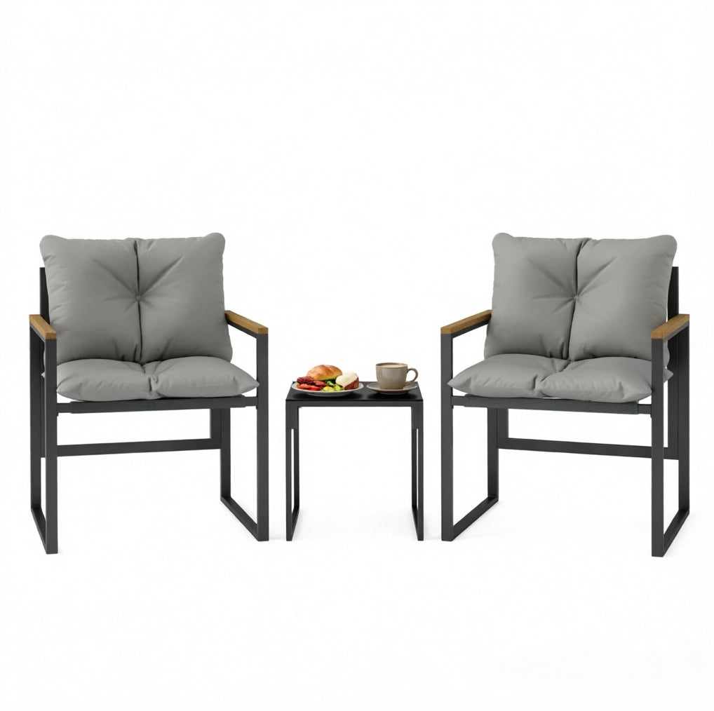 Salotto da giardino 3 pezzi 64x62x68 cm metallo nero e grigio per balcone e terrazza