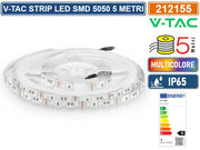 V-TAC VT-5050-60 STRISCIA LED FLESSIBILE 35W SMD RGB 60 LED/METRO 12V IP65 - BOBINA DA 5 METRI - SKU 212155