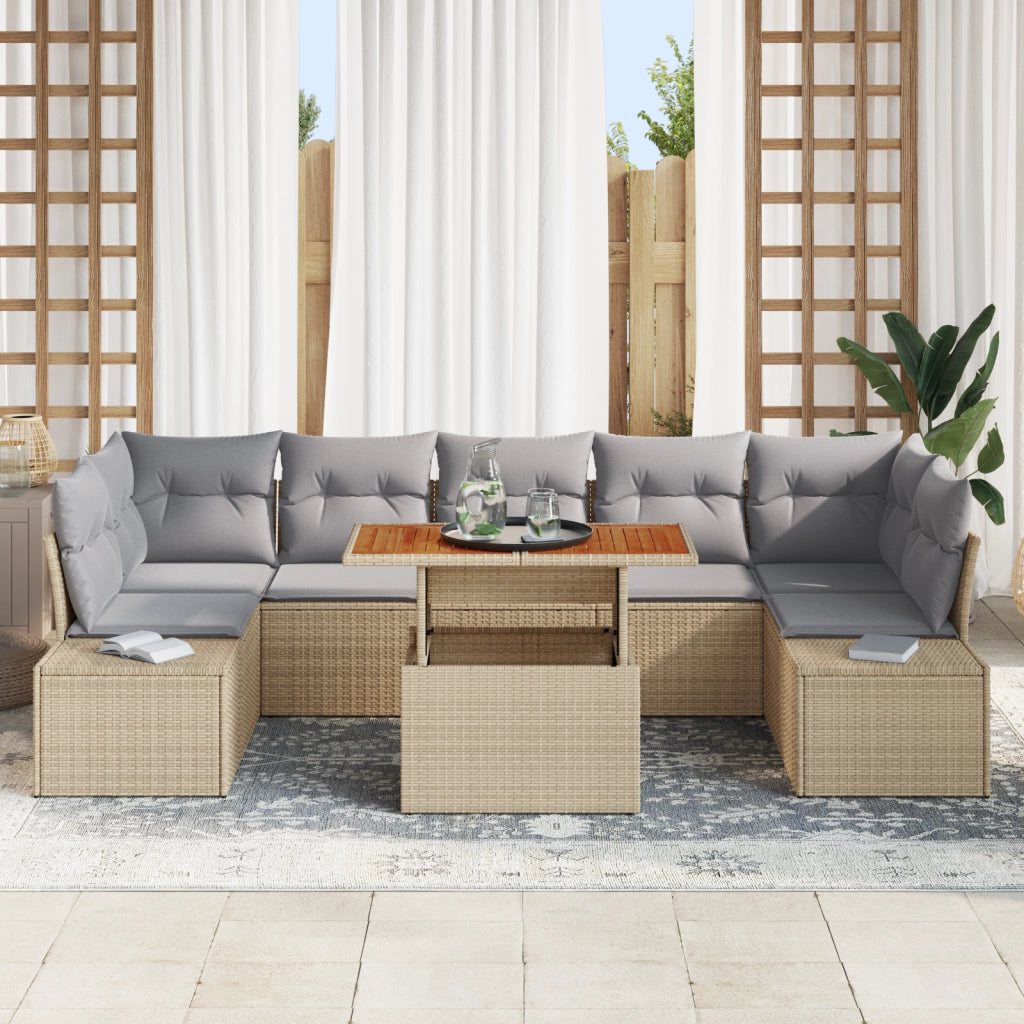 Set di Divani da Giardino da 8 Pezzi con Cuscini Beige in Rattan PVC